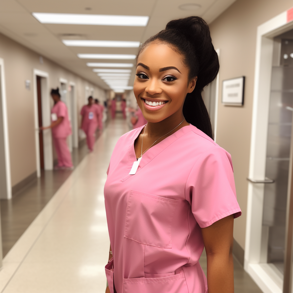 Smiling black woman in hallway