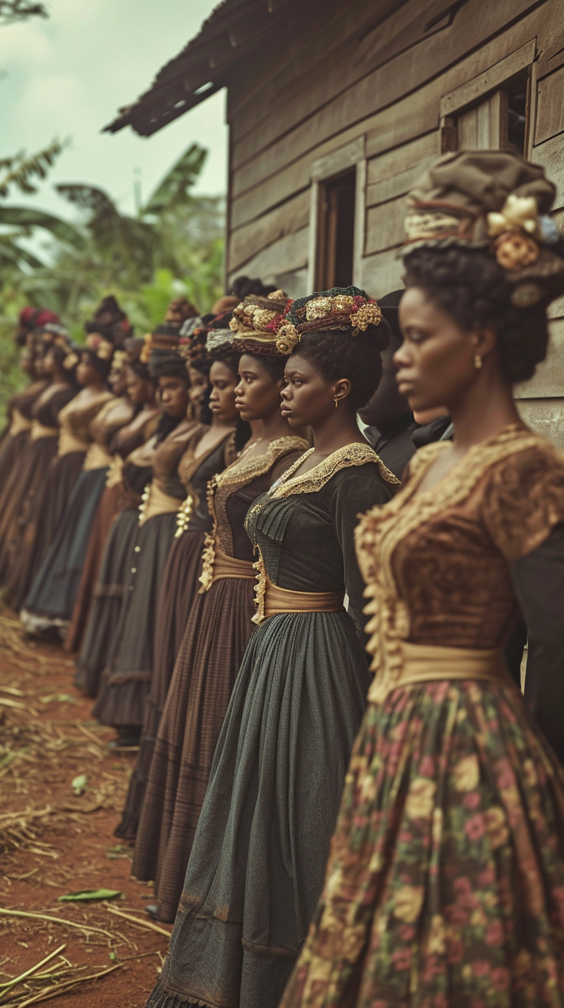 Black women in front of house