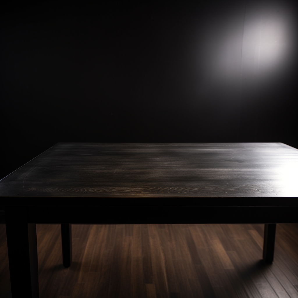 Empty black wood table on black wall