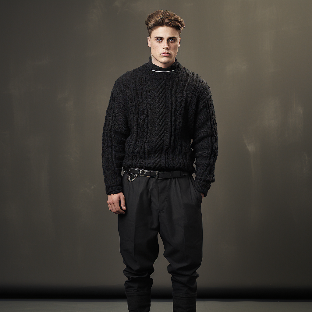 Fashionable black wool rugby jumper for men