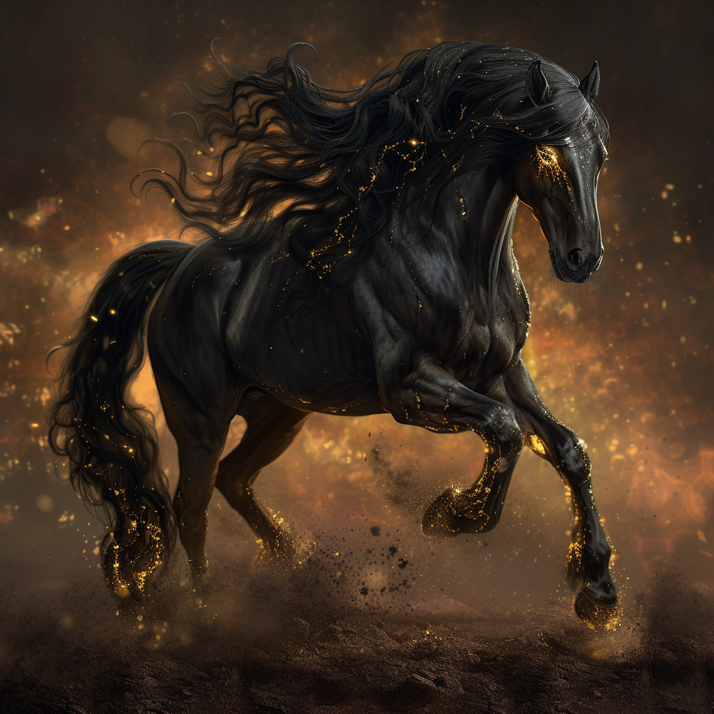 Black and Amber Stallion in Dynamic Pose