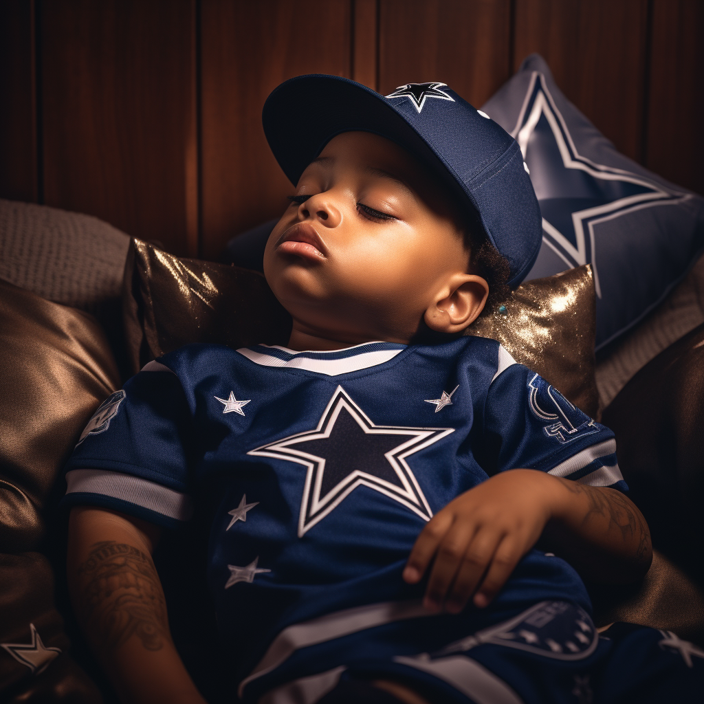 Cute Baby Sleeping with Dallas Cowboys Gear