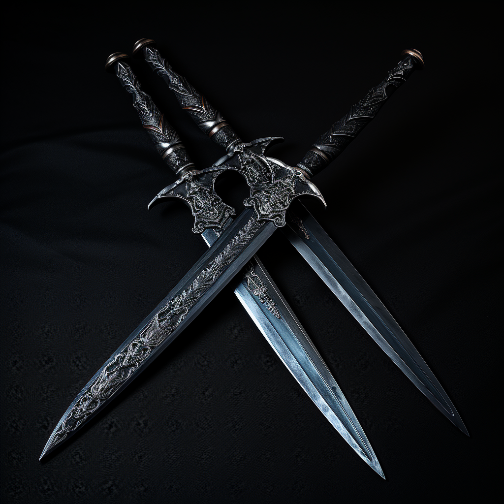 Two War Metal Swords on Black Background