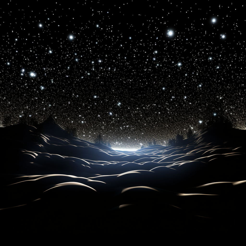 Black background with white stars in a cartoon dreamscape