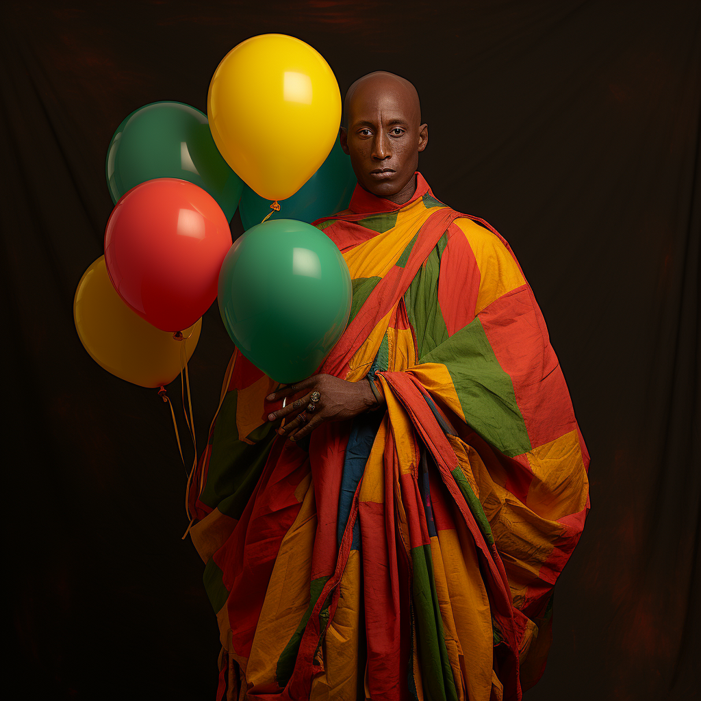 Black Bald Man with Agbada and Balloon