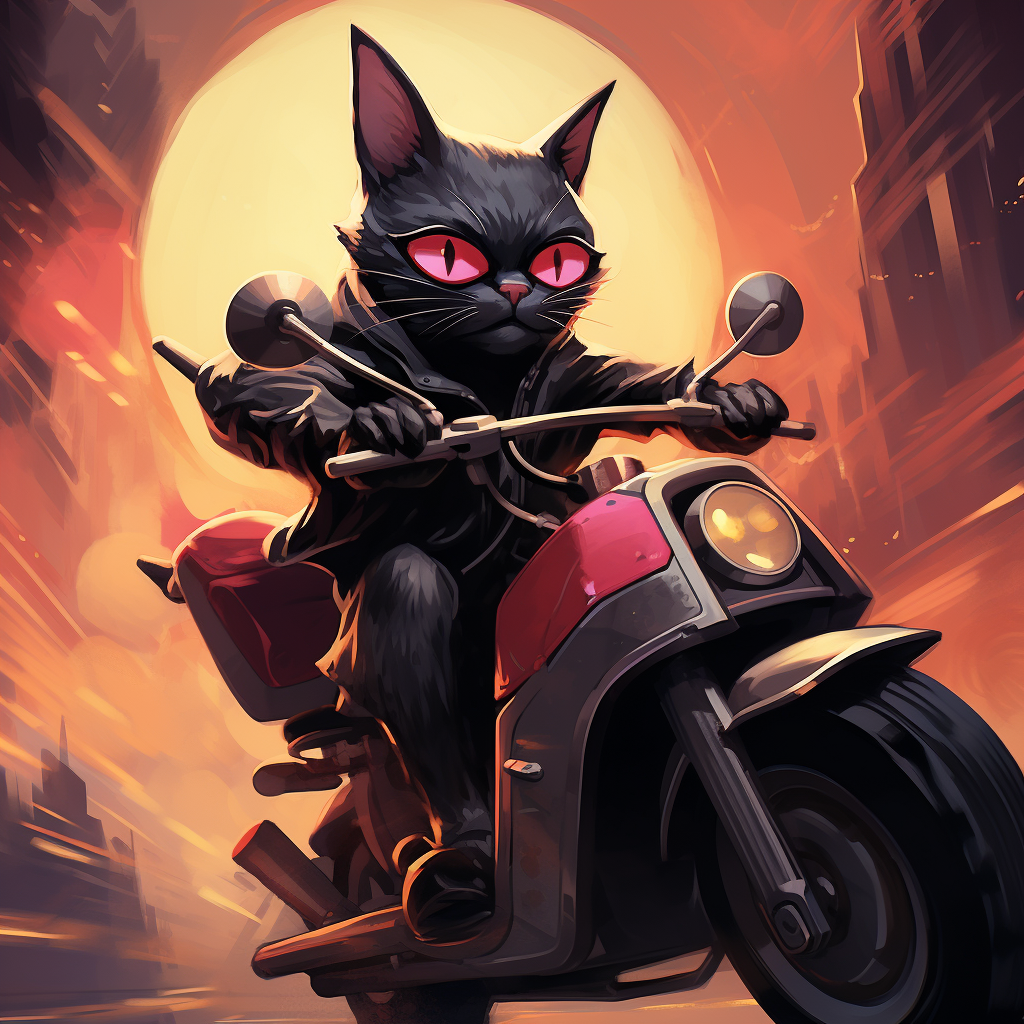 Cute black cat driving a bolt scooter