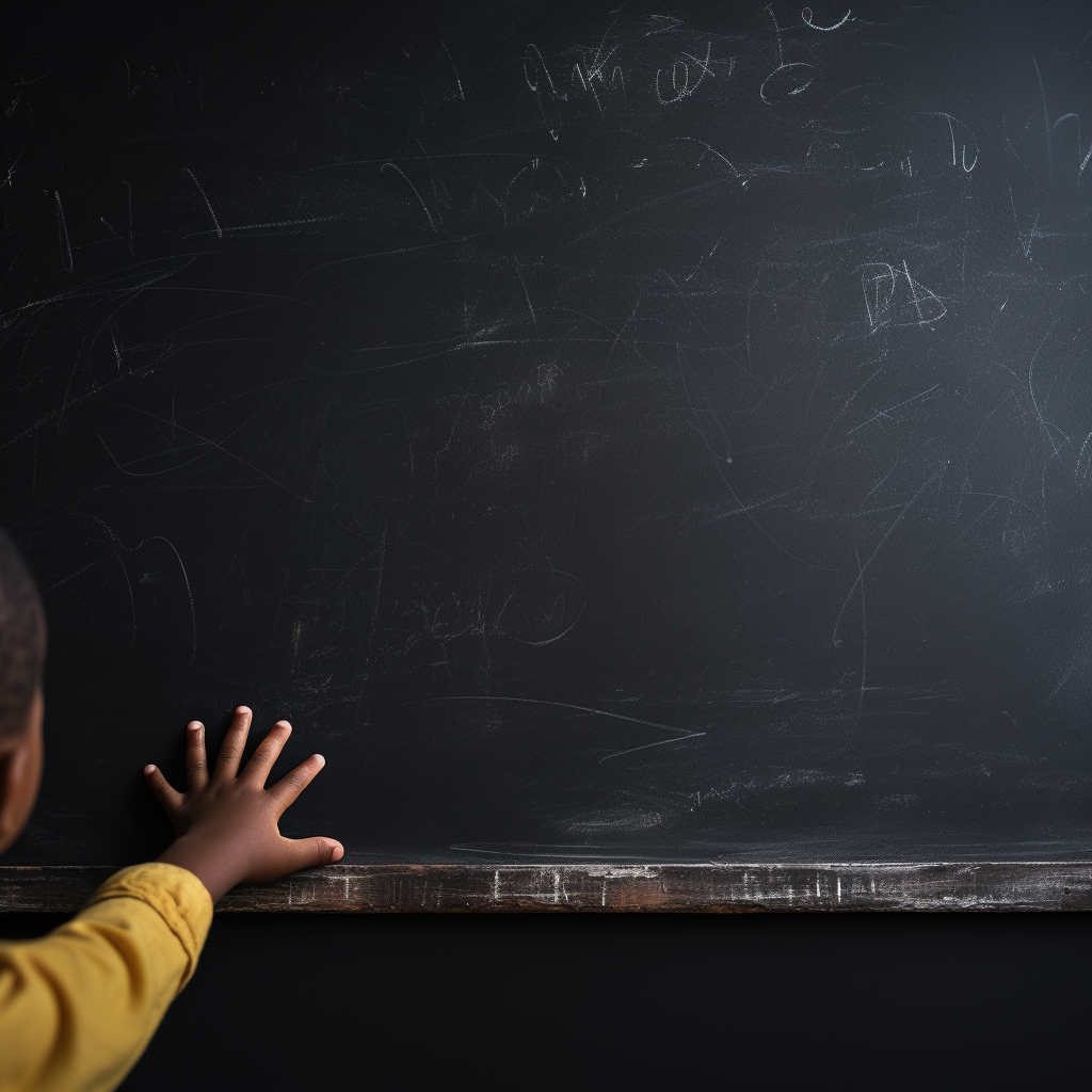 Black child writing on chalkboard