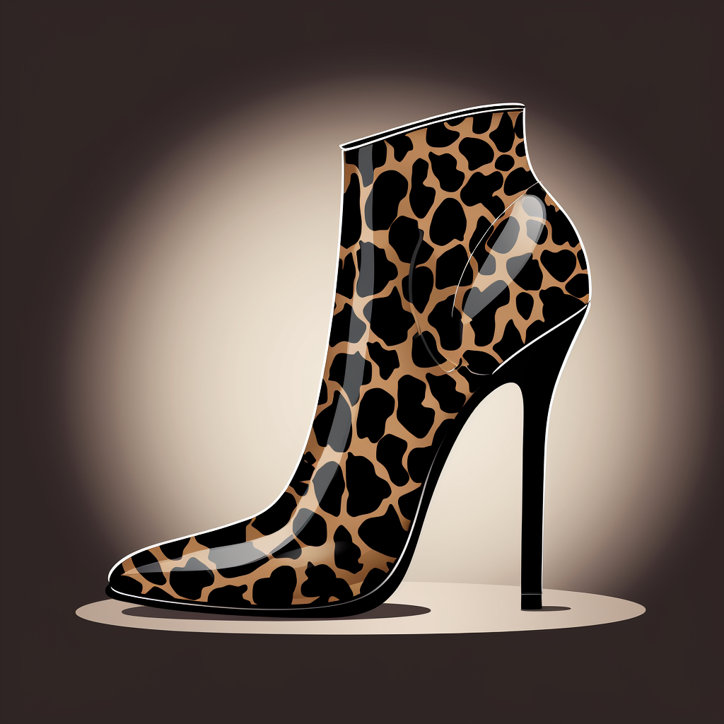 Fashionable black high heel ankle boots on leopard print