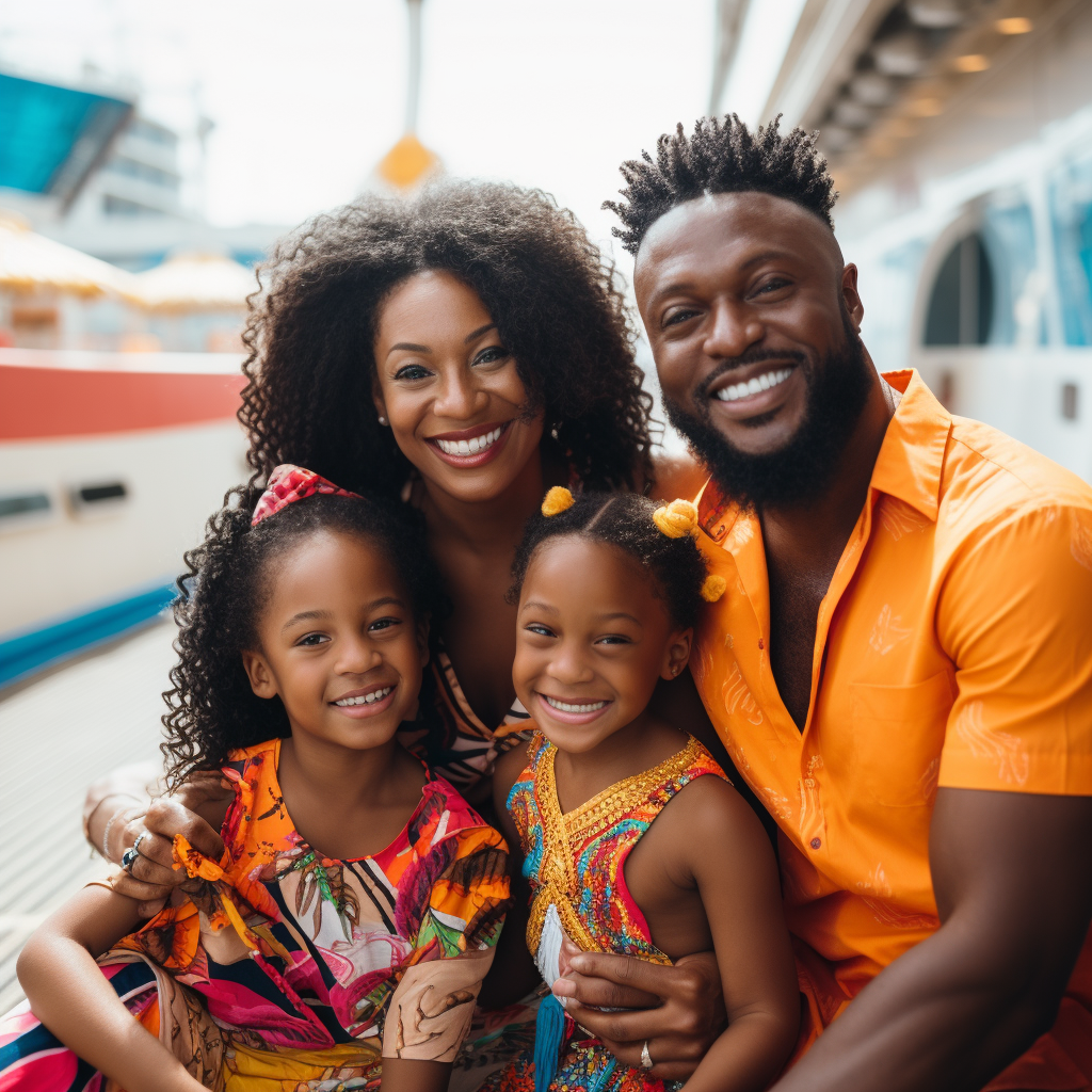 Happy black family on cruise vacation