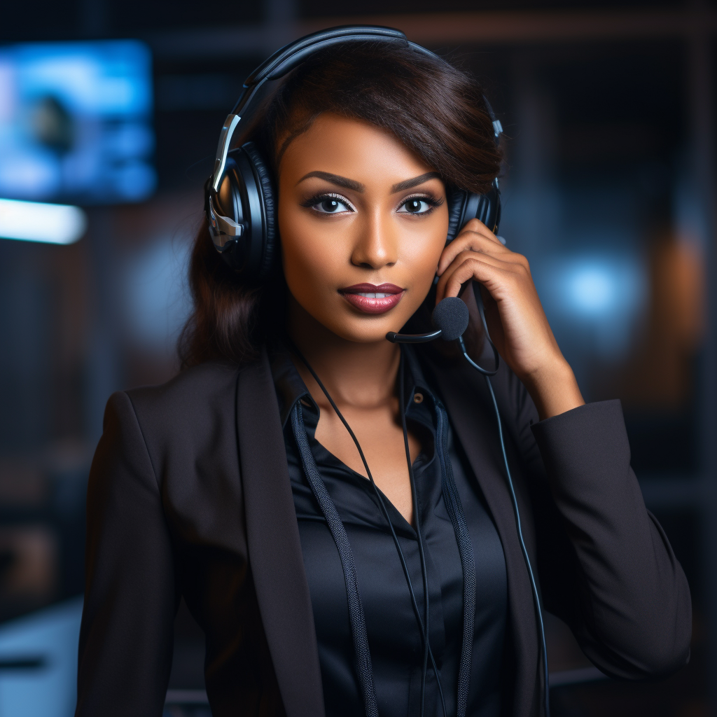 Black female call center agent wearing headset