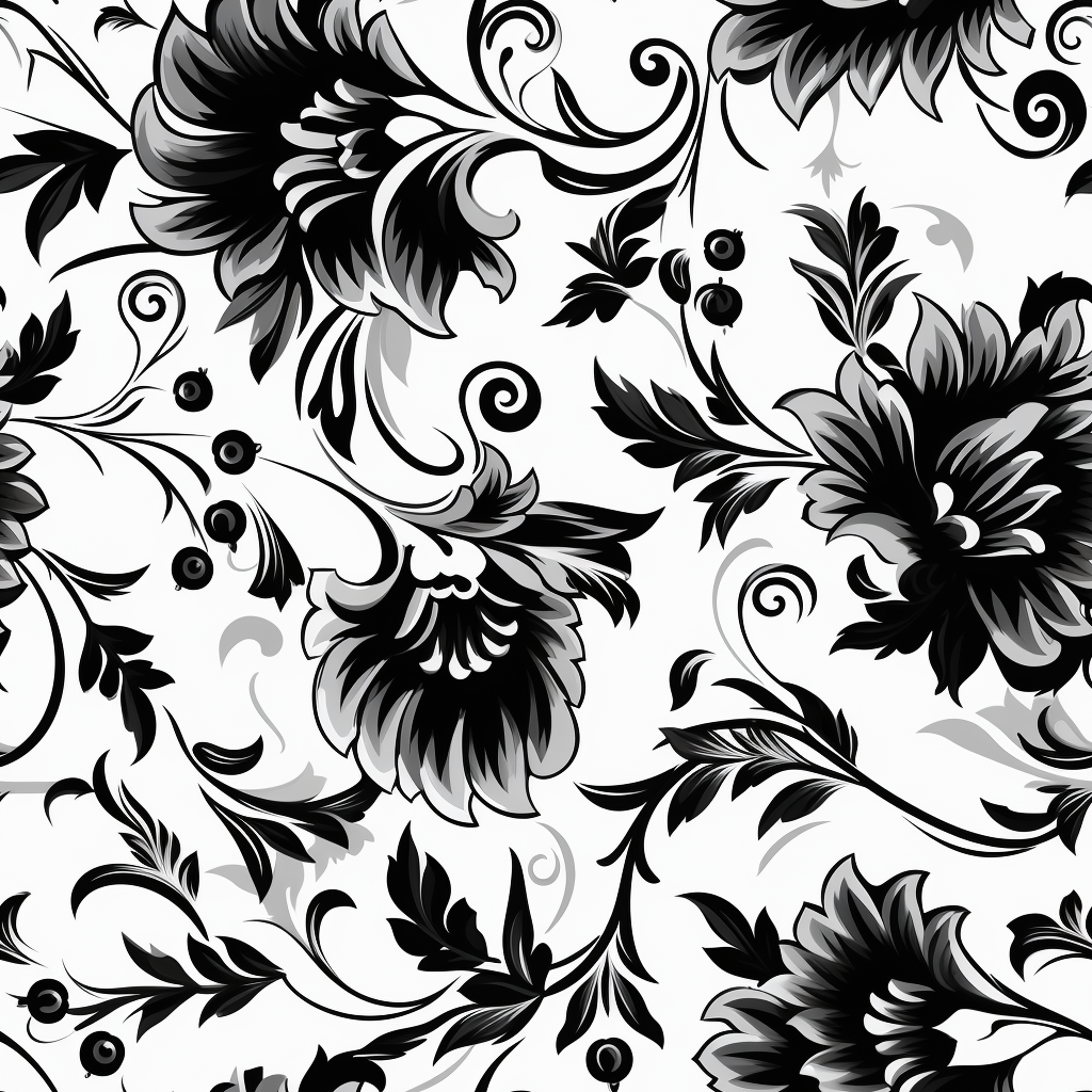 Black floral jacquard pattern on white background