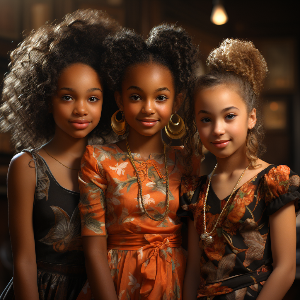 Three young Black girls in dresses