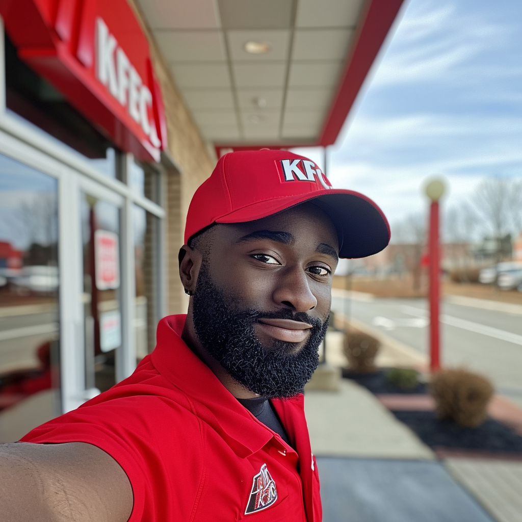 Black Guy in KFC Uniform Taking Selfie