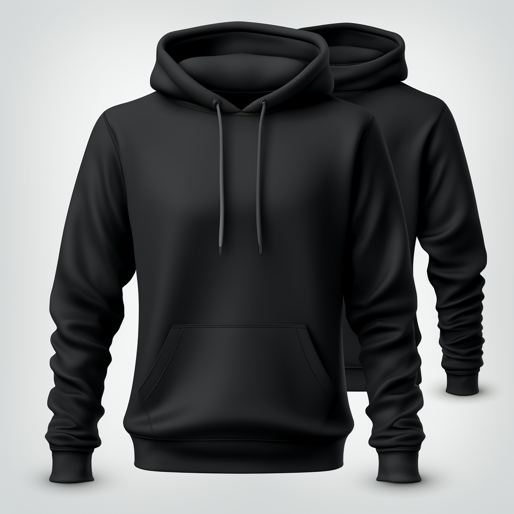 Black Hoodie with Drawstrings, Front and Back