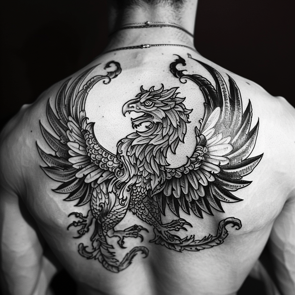 Black Ink Griffin Tattoo Design