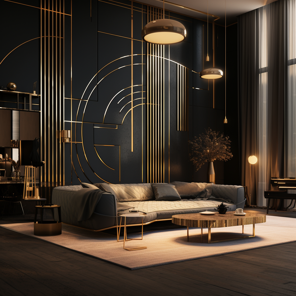 Elegant black interior with golden line