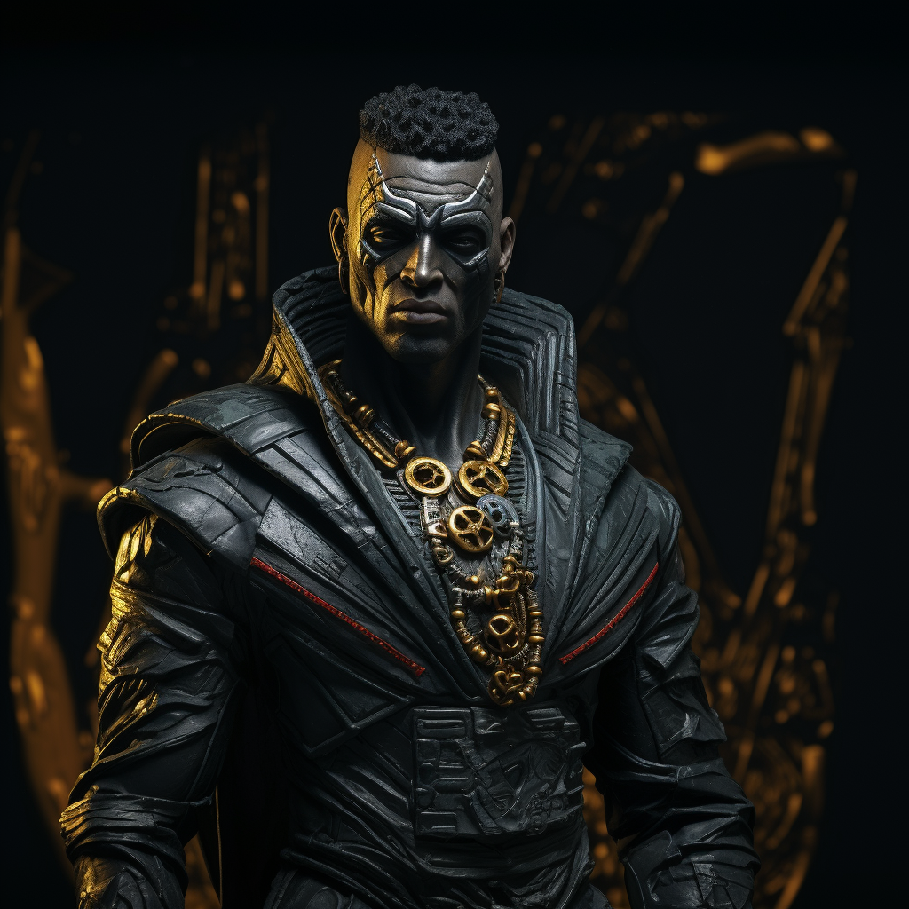 Elegant black male obsidian statue in dark corner