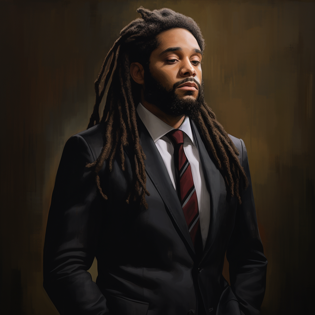 Stylish Black Man with Long Dreadlocks in Black Suit