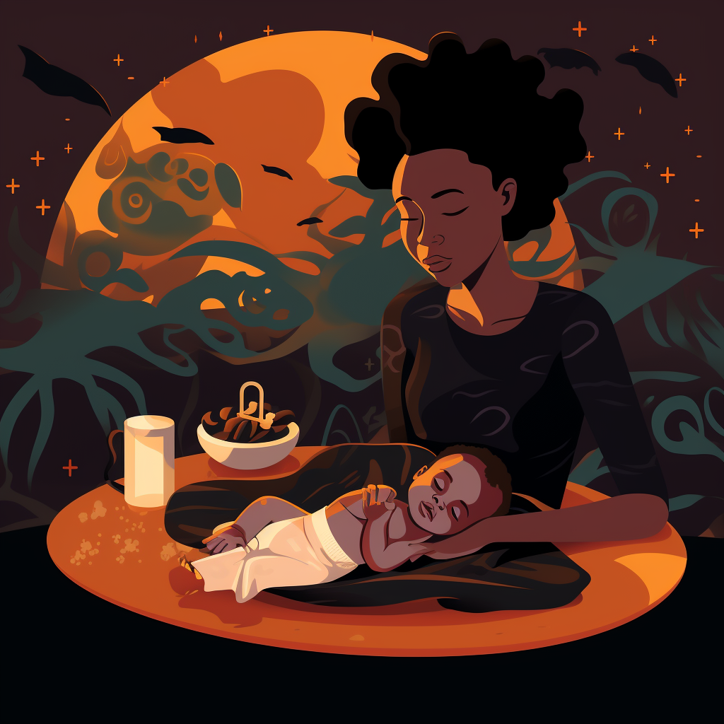 Black mother with newborn daughter on play mat