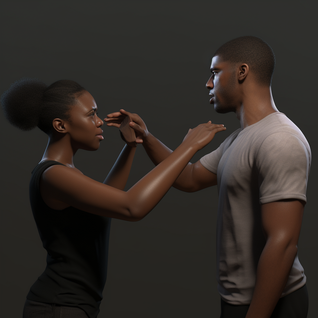 Two black people engaged in a heated slap fight