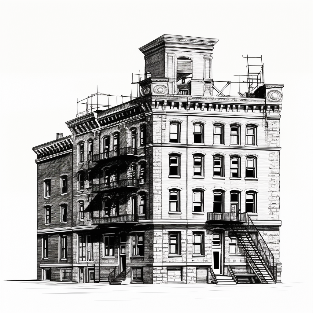 Black section cut line art building