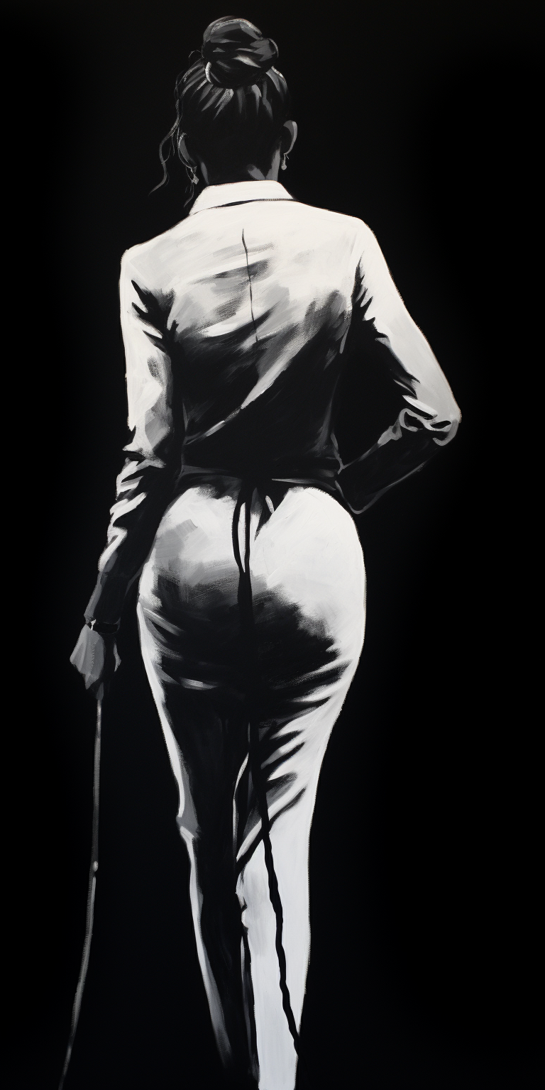 Black and white acrylic painting of woman silhouette