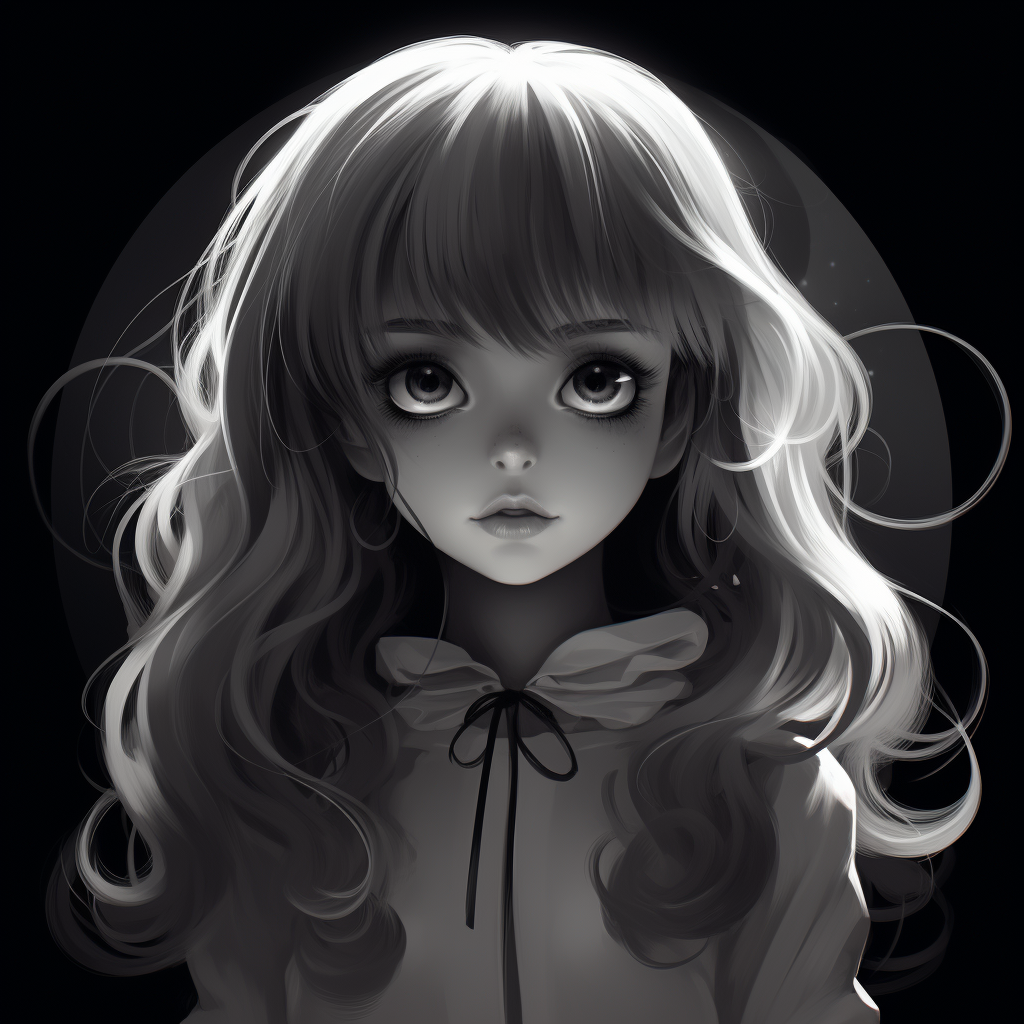 Black and White Anime Girl with Long Hair