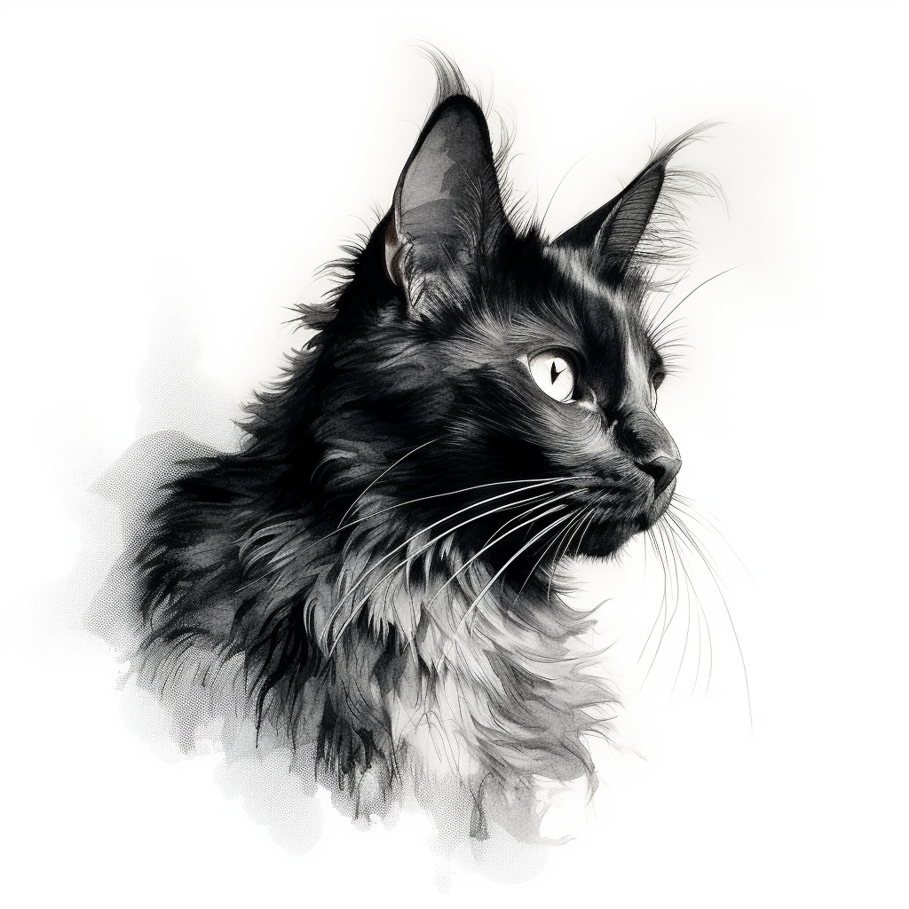 Black cat sketch on white background