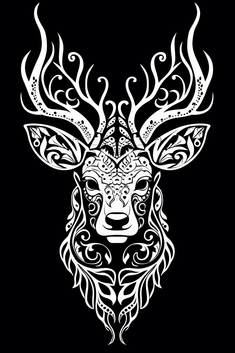 Beautiful black and white deer mandala artwork