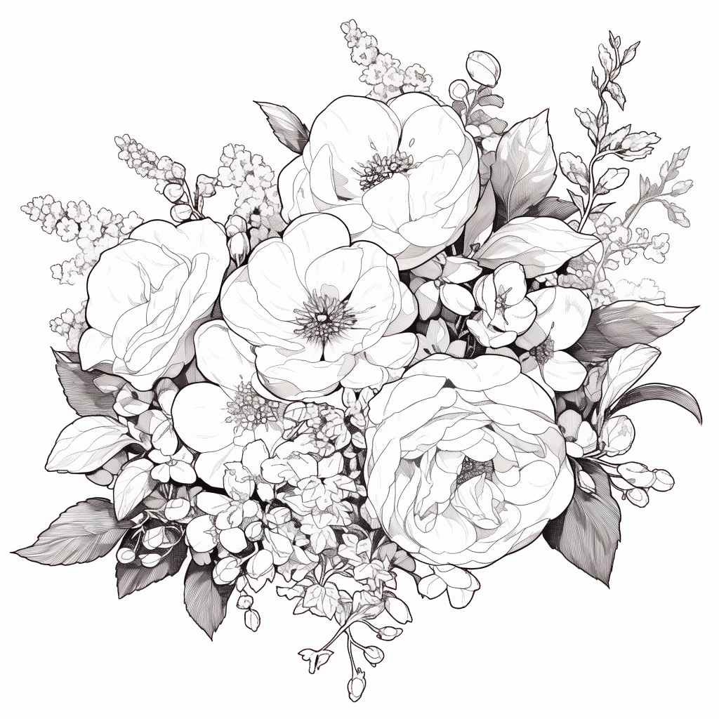 Beautiful black and white flower sketch composition