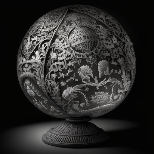 Black and white globe with Europe in focus