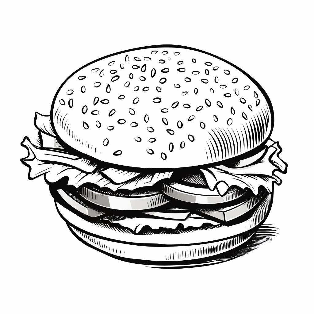 Black and white coloring page with hamburger design