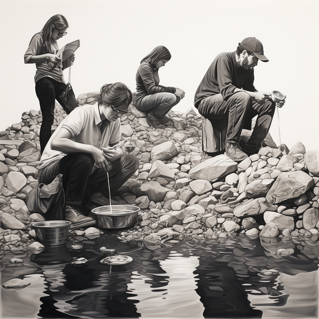 People panning for gold with smartphones