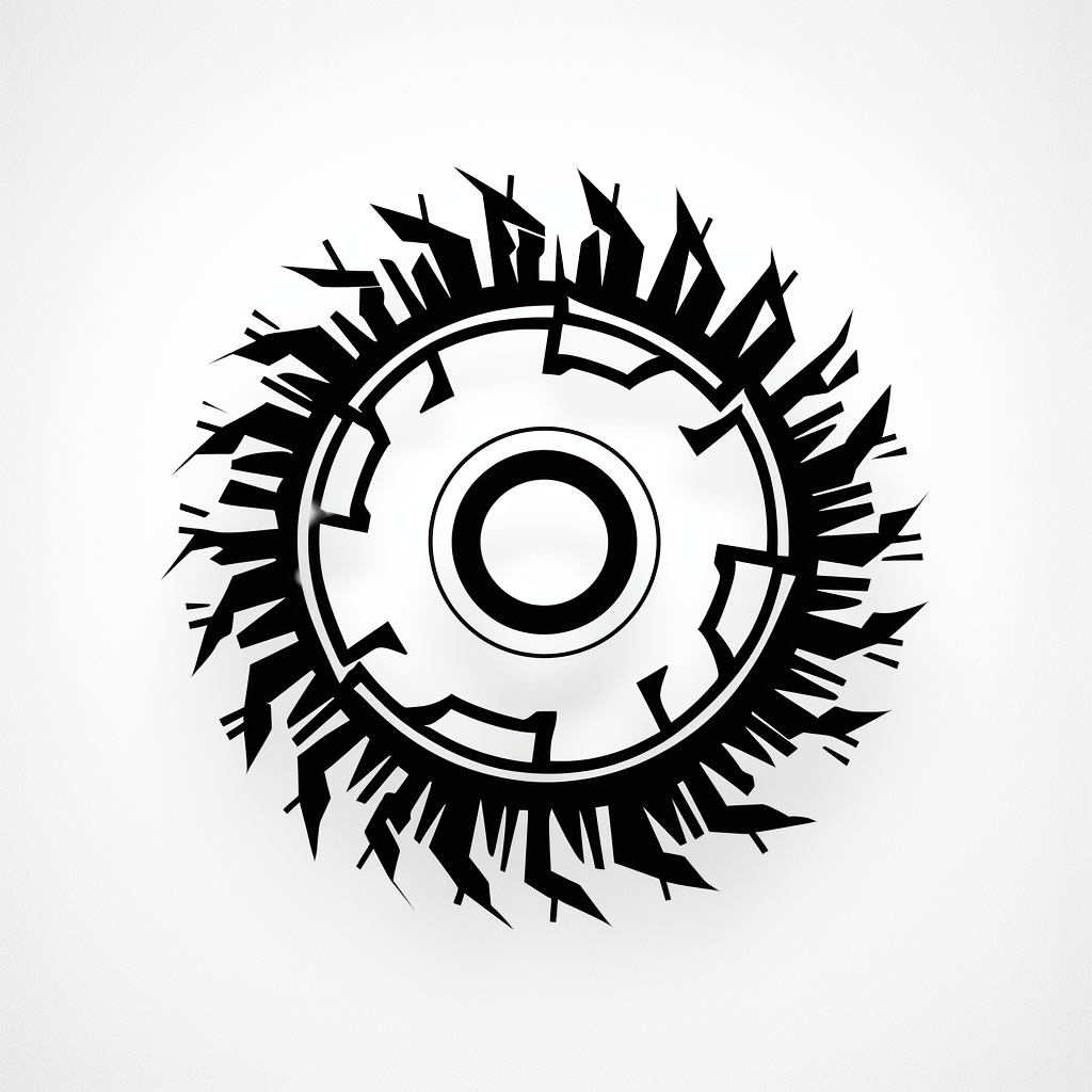 Black and white sawblade logo