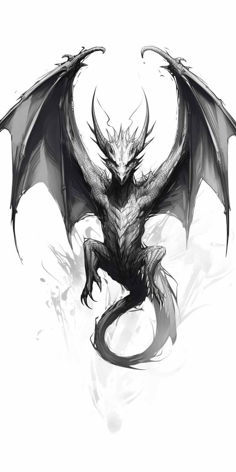 Black and white flying dragon sketch