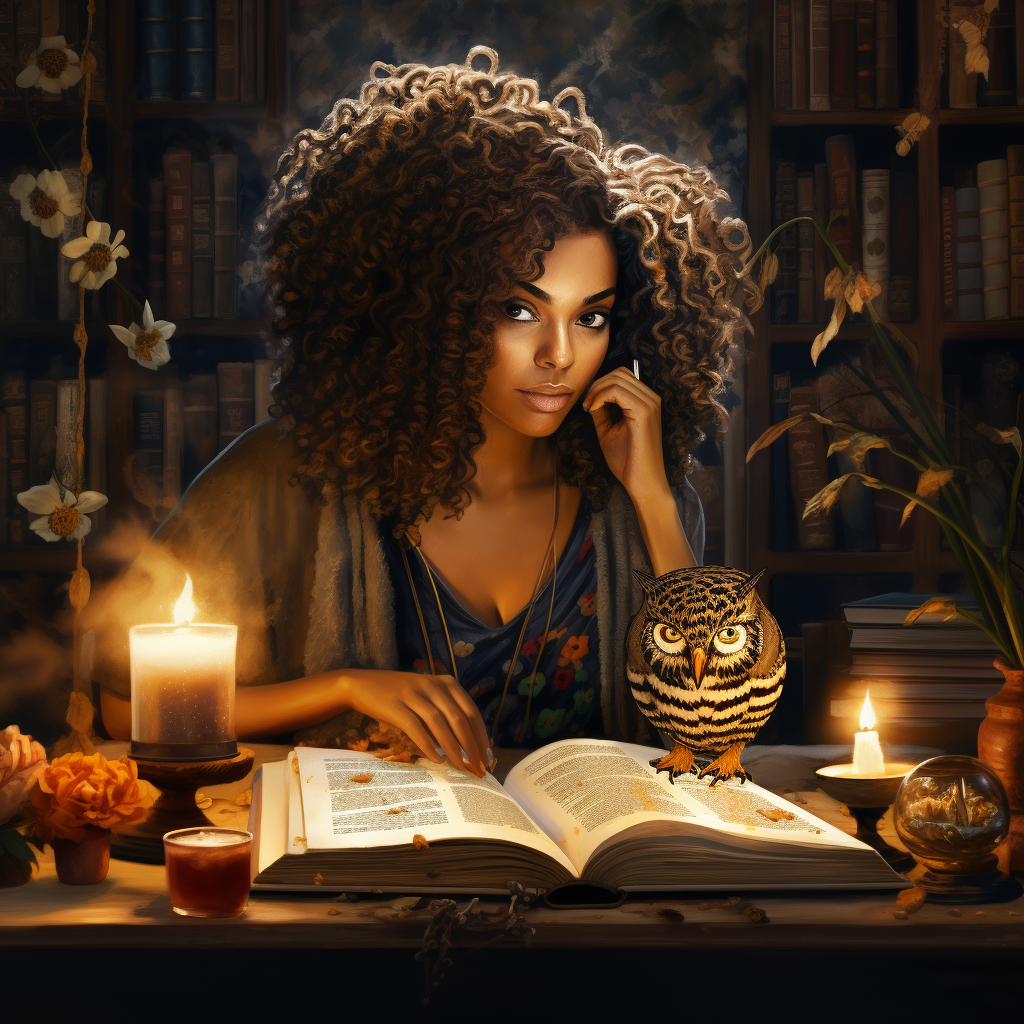 Black woman surrounded by books and studying