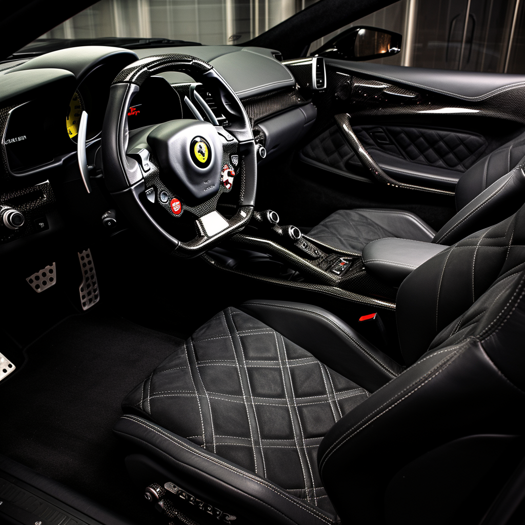 Blacked-out Ferrari with Chrome Hearts Interior