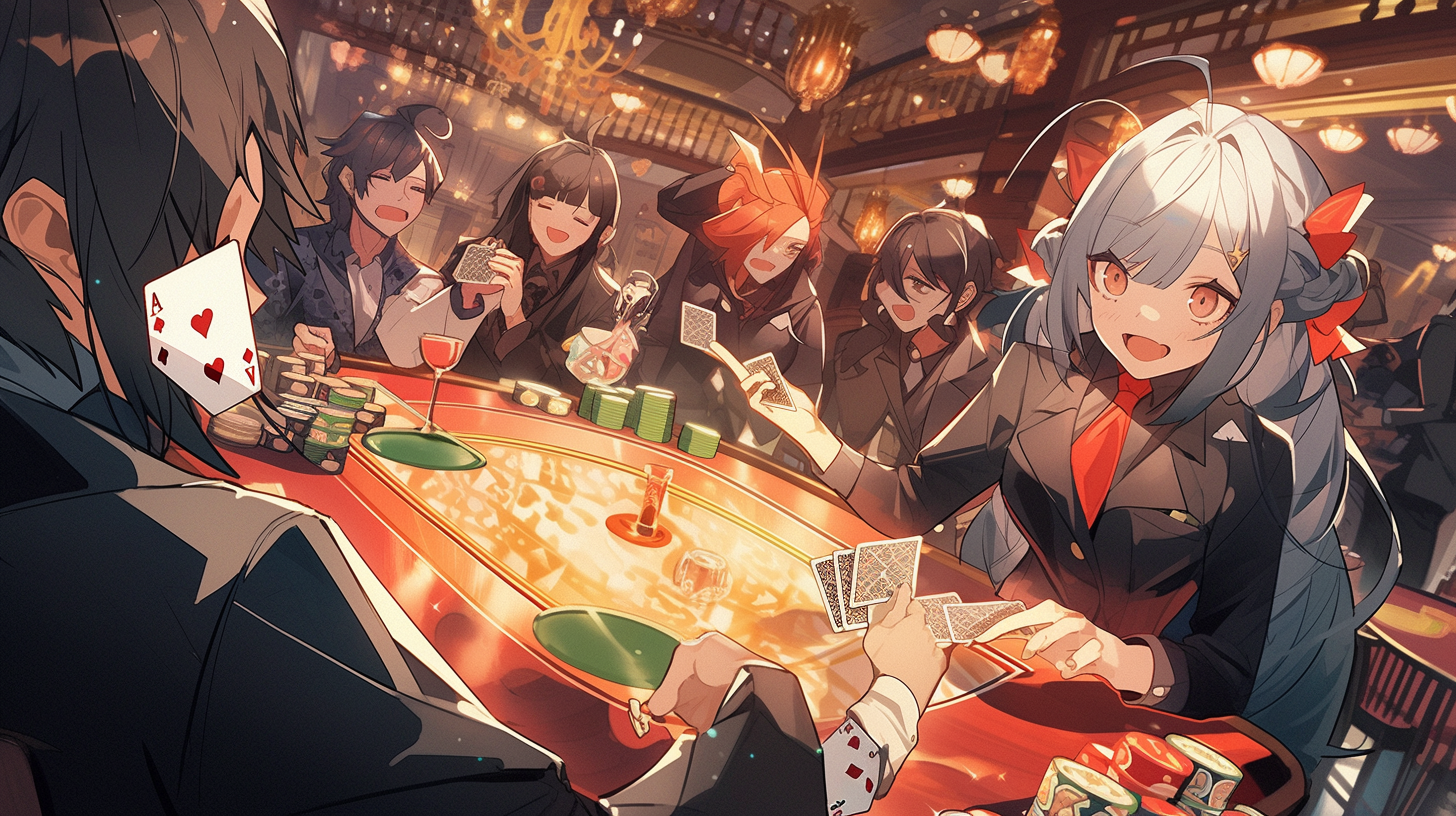 Group enjoying blackjack game at casino