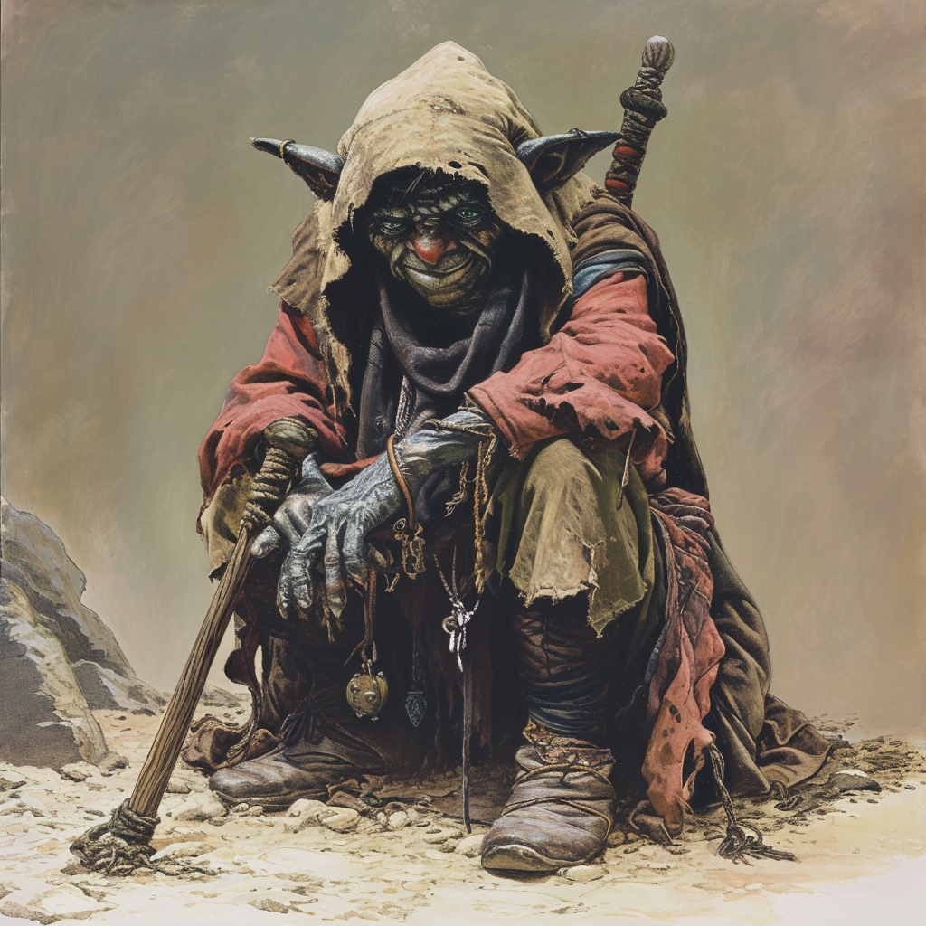 Blackskinned Goblin Hobo in Medieval Rags