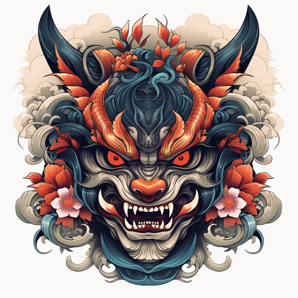 Traditional blackwork Japanese tattoo of Hannya mask