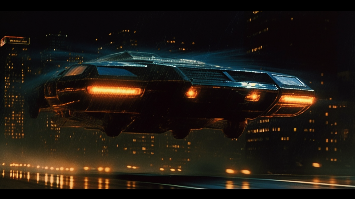 Blade Runner Car Flying over Dark Los Angeles