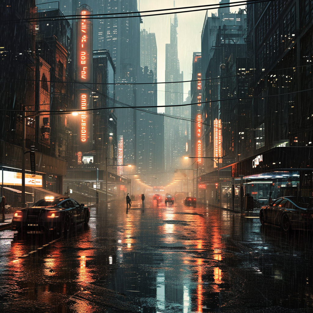 Blade Runner inspired hyper realistic city landscape