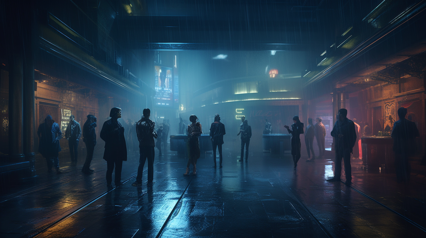 Blade Runner dancing club in dark futuristic setting