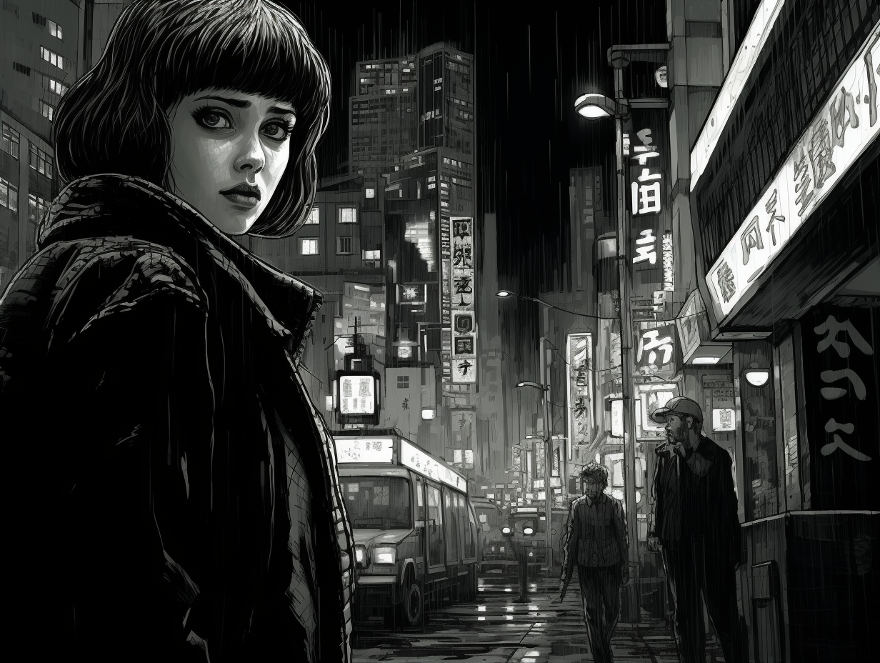 Blade Runner screenshot in Katsuhiro Otomo manga style