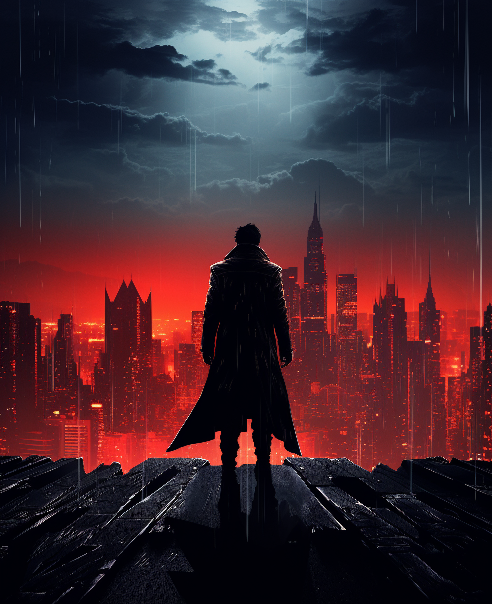 Character overlooking glowing futuristic city