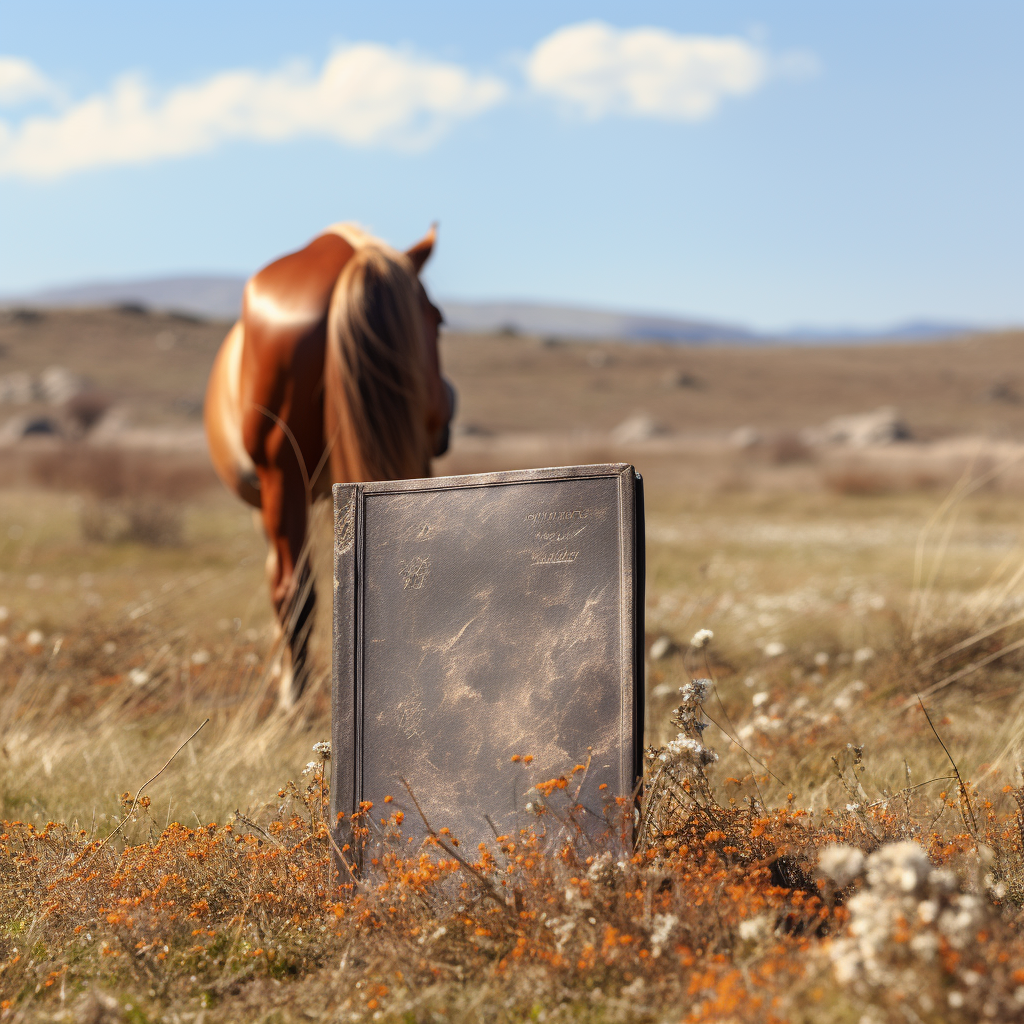 Blank book in horse pasture