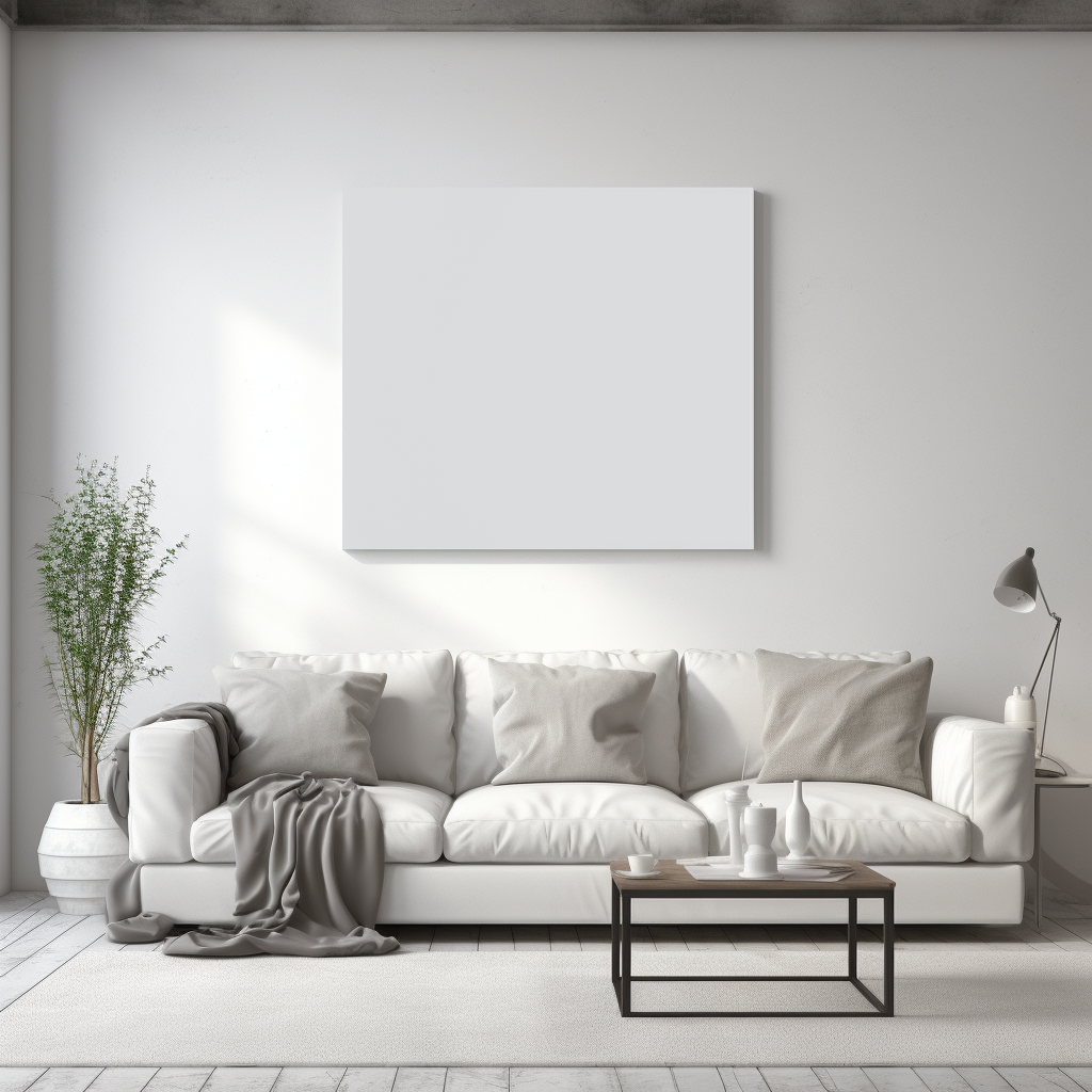 Blank Canvas Frame Mockup in White Living Room