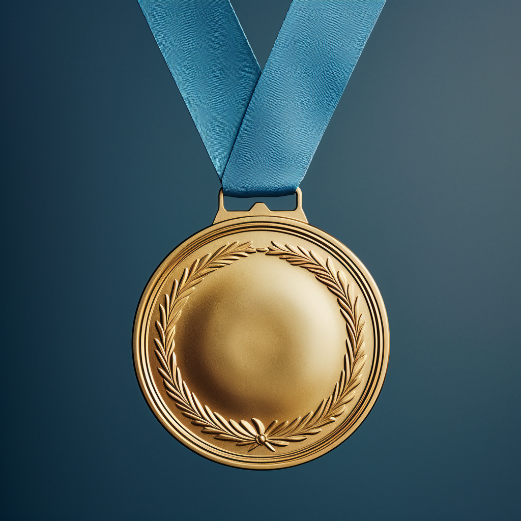 Hyper-Realistic Blank Gold Medal with Blue Ribbon