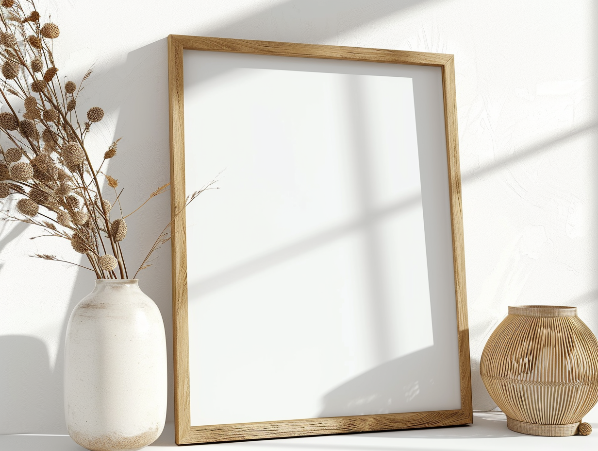 Blank Wooden Frame Mockup on White Background