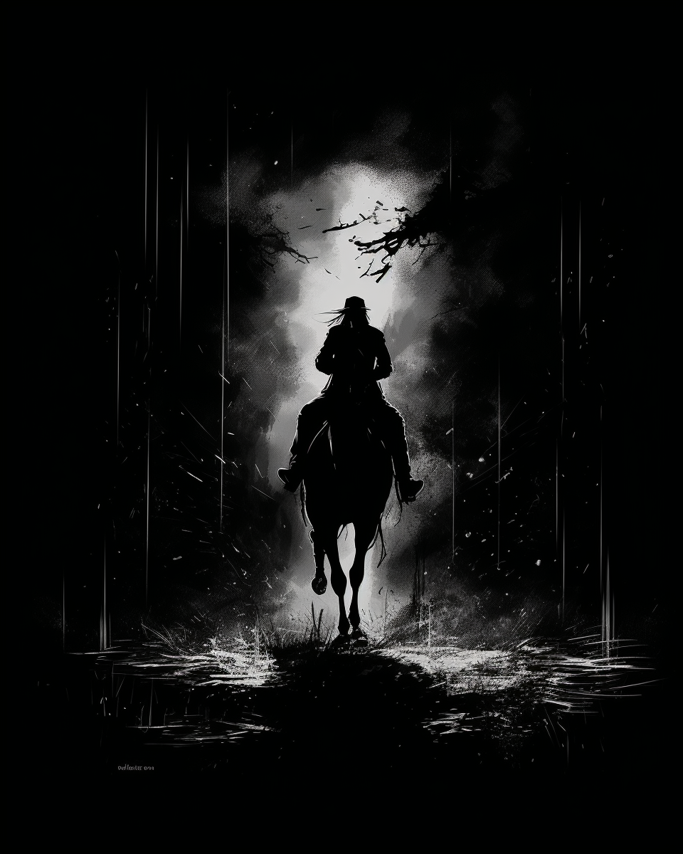 Spooky black and white illustration on a dark background